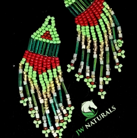 Artisan Christmas Holiday Fringe Beaded Earrings - Picture 3 of 4